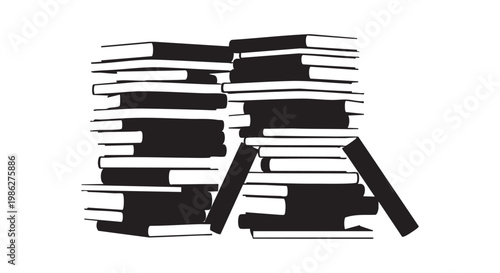 Stack of books silhouettes, education and knowledge concept, library or study vector.