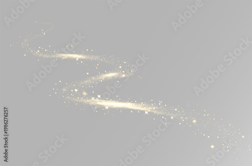 Obraz na płótnie Abstract magic golden light trail with zigzag glowing wave and sparkling stardus