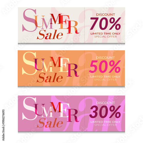 Set of discount coupon for marketing, Summer Sale Template, Special Offer Promotion