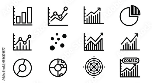 Simple line drawings of various objects and a combo symbol Vector