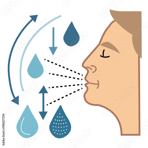 Flat design respiratory system concept showing inhale exhale airflow direction vector