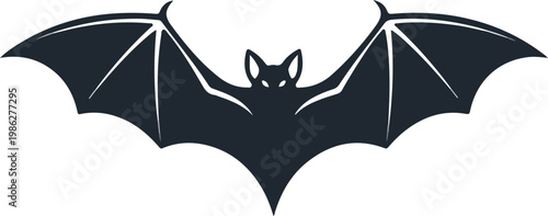 “Modern Bat Icon Vector with Wings Spread Silhouette in Minimal Dark Flat Style”