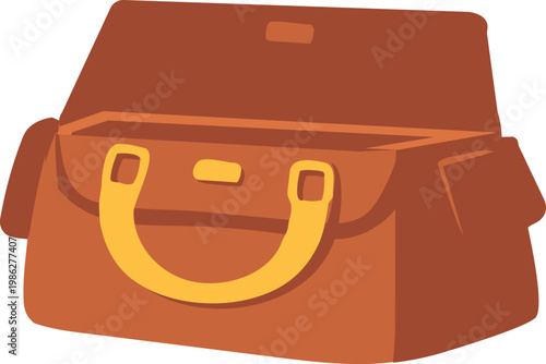 Flat vector illustration of a brown leather satchel bag with a flap and handle in a minimalist style