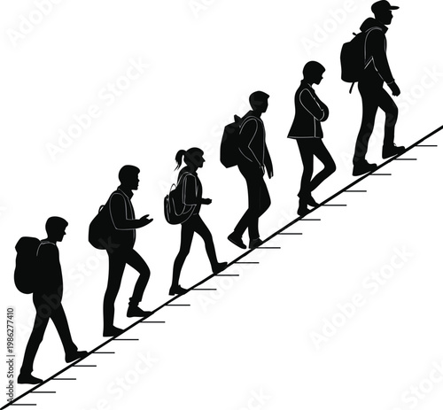 Students Walking Up Stairs Silhouette Illustration