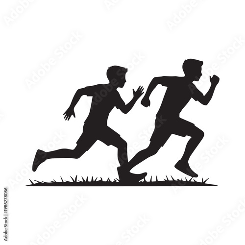 Two Boys Running Silhouette Sports IllustrationTwo Boys Running Silhouette Sports Illustration