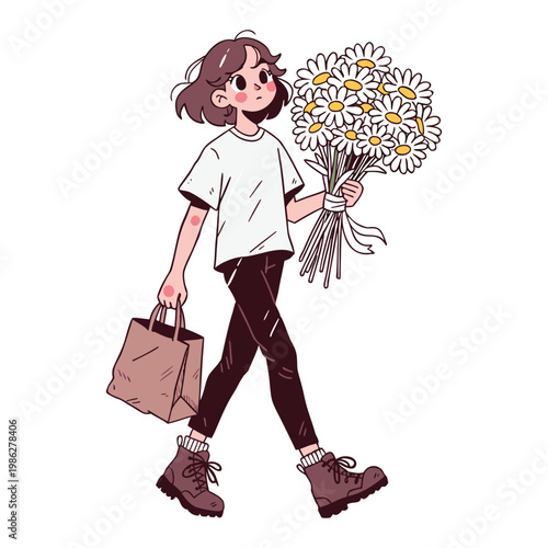 Confident Young Woman Full Body Black Hair Artwork