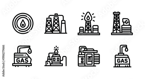 Icons representing gas, power, electricity and energy sources Vector