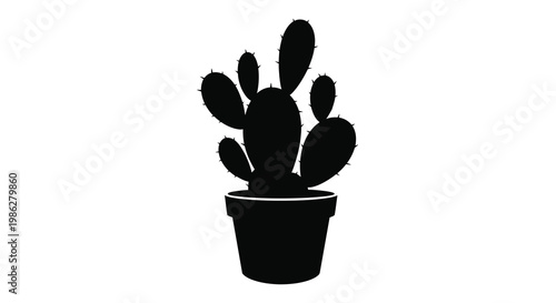 A silhouette of a prickly pear cactus in a black pot
