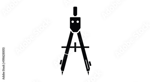 A black silhouette of a drawing compass on a white background