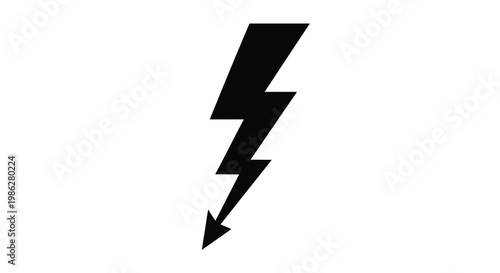 A striking black lightning bolt icon isolated on a plain white background