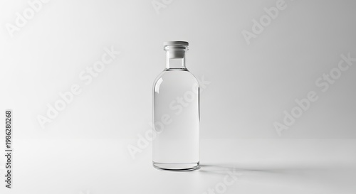 Clear glass bottle with cork stopper isolated on white background