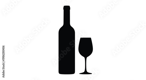 Silhouettes of a wine bottle and a wine glass on a white background