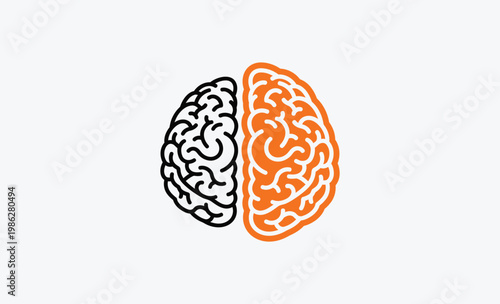 A brain with one side black and the other orange