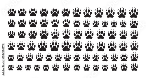 Grid of animal paw prints filling entire background many small footprints vector
