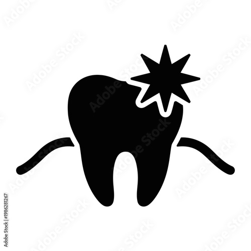 Vector of a tooth with a starburst and lines indicating pain