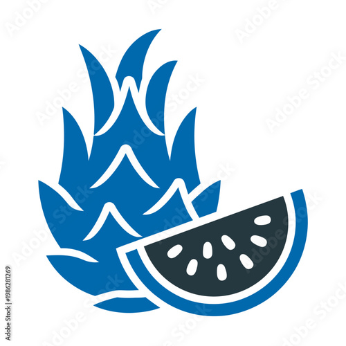 Vector graphic of a blue hop cone with a slice of watermelon