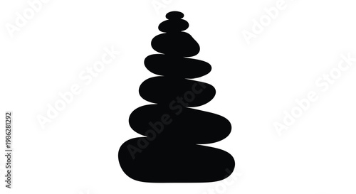 A tall black silhouette of stacked stones creating a cairn