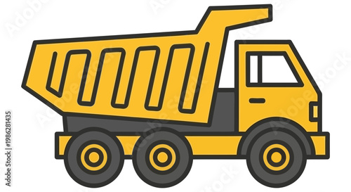 Bright yellow dump truck vehicle illustration for construction and heavy hauling.