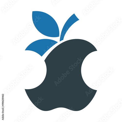 Vector graphic of a stylized apple logo with blue leaves