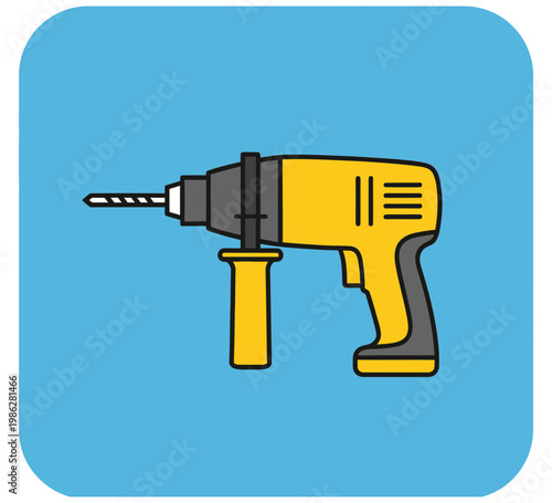 Yellow electric power drill icon for construction and home repair projects