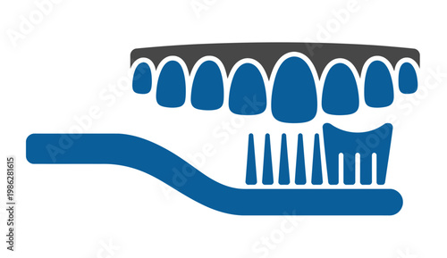 Vector graphic of a blue toothbrush cleaning a set of teeth with a black gum line
