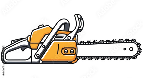 Orange chainsaw illustration showing a powerful tool for cutting thick wood