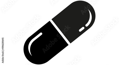 Simple black medical pill icon isolated on a plain background