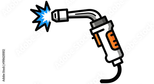 Welding torch emitting bright sparks for industrial metal fabrication work tasks
