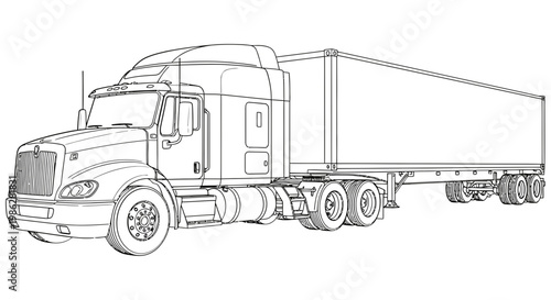 Large semi truck pulling a long cargo trailer for freight transport