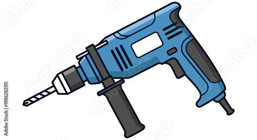 Blue electric drill used for construction and home renovation repair projects