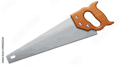 Traditional hand saw with a brown wooden handle for carpentry work