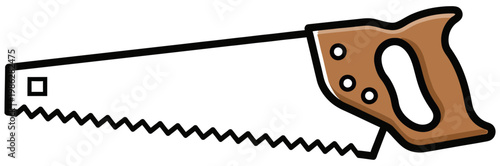 Traditional hand saw with wooden handle for cutting timber planks