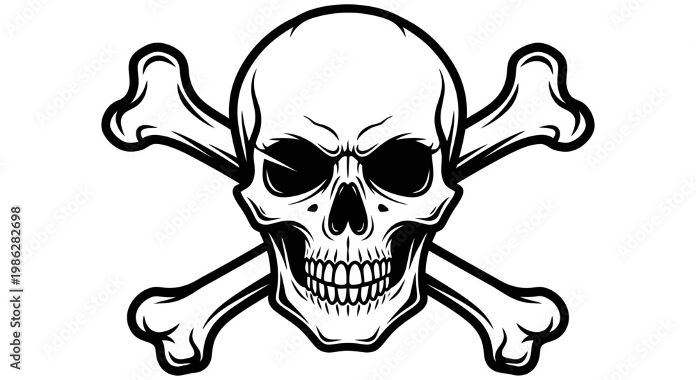 Fototapeta premium Iconic black and white skull and crossbones warning symbol illustration