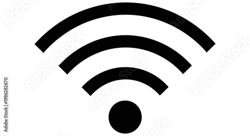 Black wifi icon representing wireless internet signal on white background