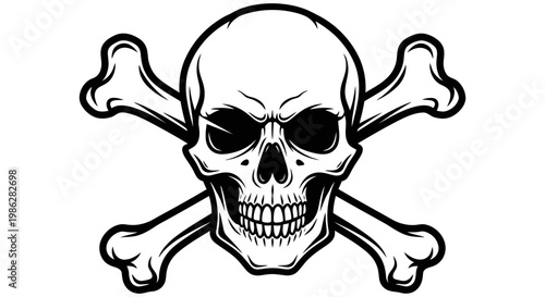Iconic black and white skull and crossbones warning symbol illustration