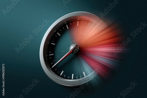 Speedometer needle moving rapidly in dark studio environment