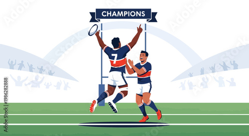 Triumphant Rugby Players Celebrating Championship Victory On Field