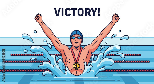 Triumphant Swimmer Achieves Victory With Gold Medal Celebrations