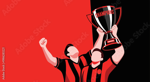 Triumphant Team Celebrating Victory After Winning Championship Tournament in Vector Art Style