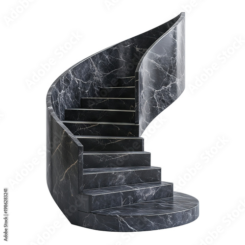 Modern Black Marble Staircase Interior isolated on transparent background remove png, clipping path, pen tool