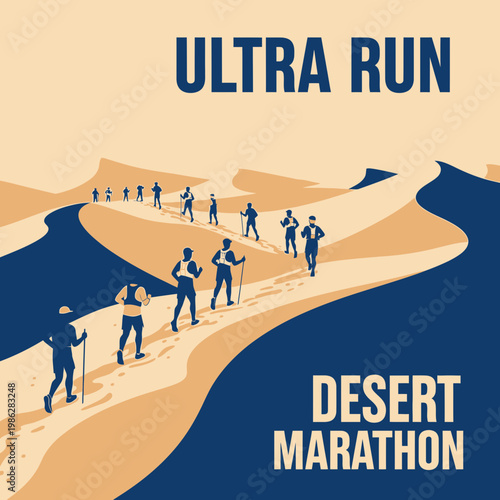 Ultra Desert Marathon Runners Trekking Through Arid Dunes