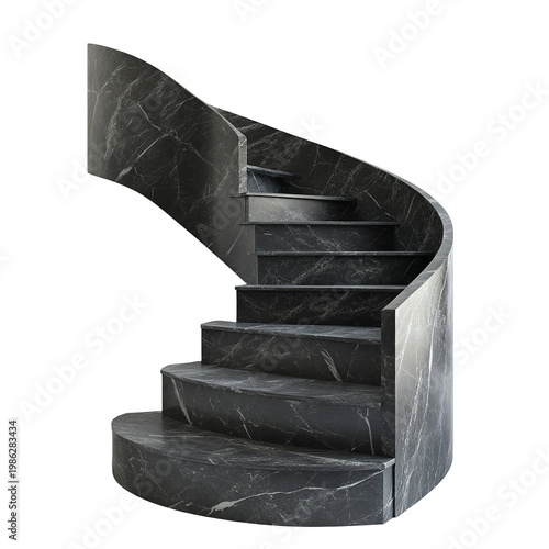 Modern Black Marble Staircase Interior isolated on transparent background remove png, clipping path, pen tool