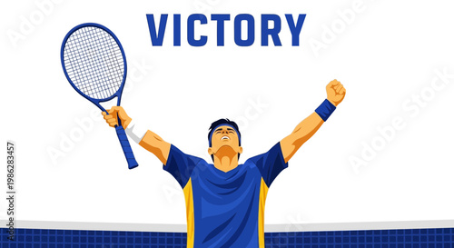 Triumphant Tennis Player Celebrating Victory After Winning A Sporting Championship Contest