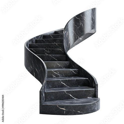 Modern Black Marble Staircase Interior isolated on transparent background remove png, clipping path, pen tool