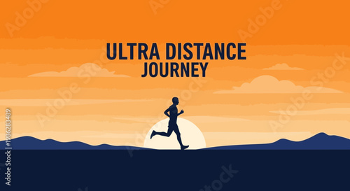Ultra Distance Running Silhouette at Sunset Depicting Perseverance and Endurance