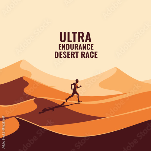 Ultra Endurance Desert Race Depicting Silhouette Runner, Sands, and Event Branding, Clean Design