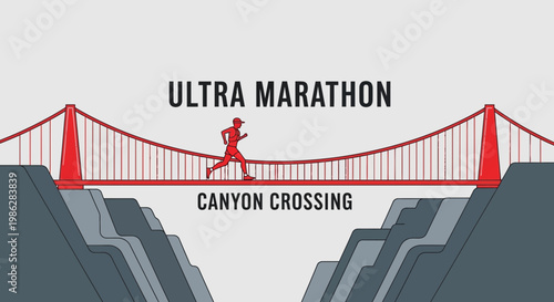 Ultra Marathon Canyon Crossing: A Minimalist Illustration of Endurance and Athleticism