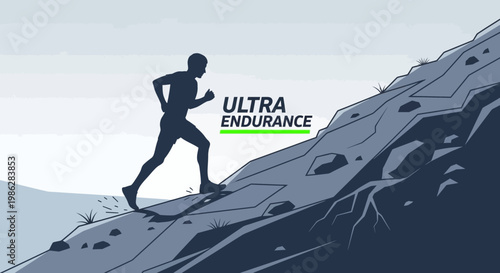 Ultra Endurance Runner Ascending Rocky Mountain Overcoming Obstacles In Challenging Environment