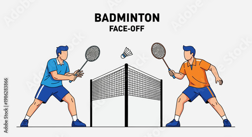 Two Players Engaged In A Competitive Badminton Match Across The Net