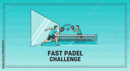 Two Players Engaging In An Intense Padel Match On A Blue Court Illustration
